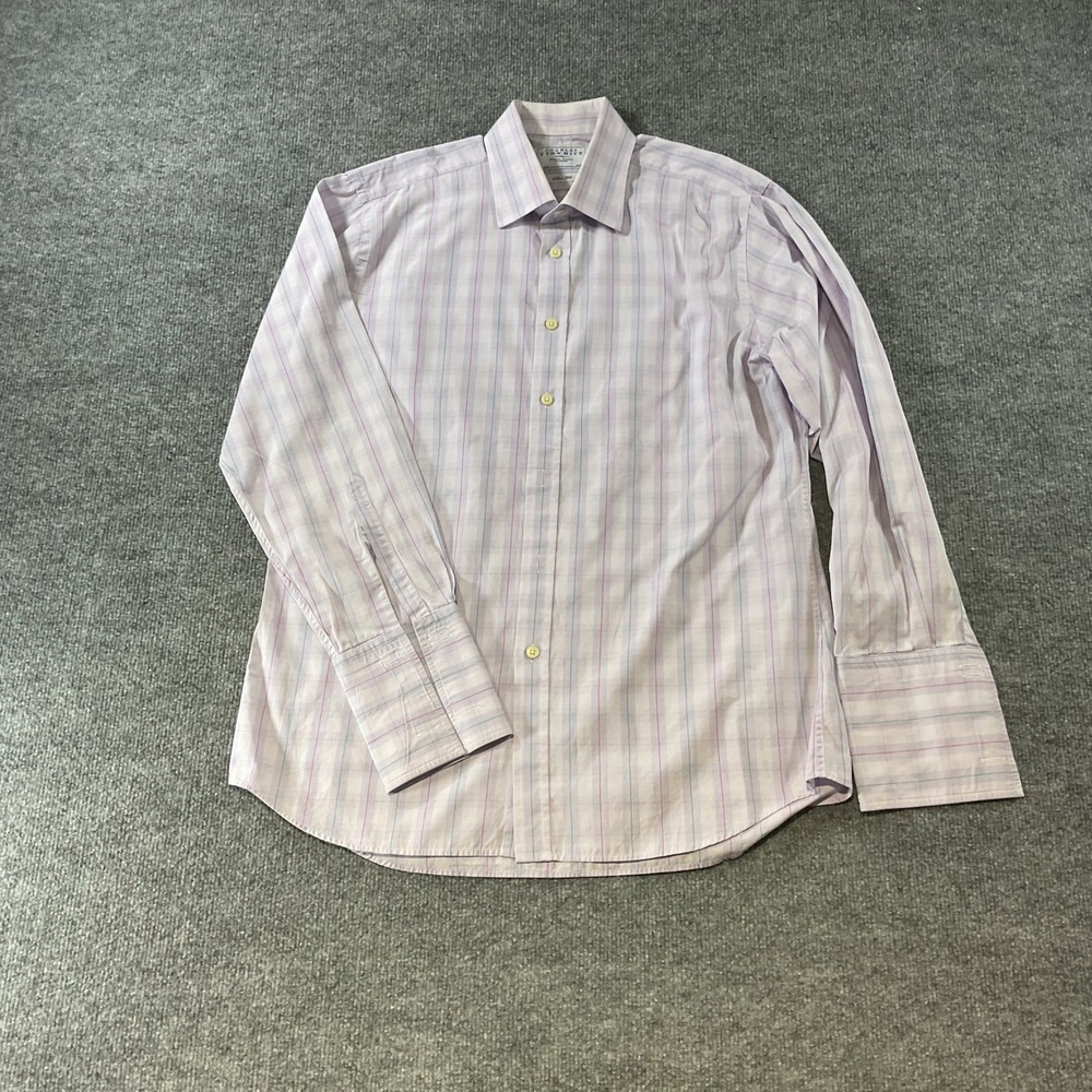 Charles Tyrwhitt Slim Fit Dress Shirt 16.5/33 Purple Pink Plaid French Cuff